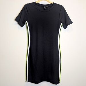 Neon Striped Black Fitted Jersey Short Sleeve Dress Size 10